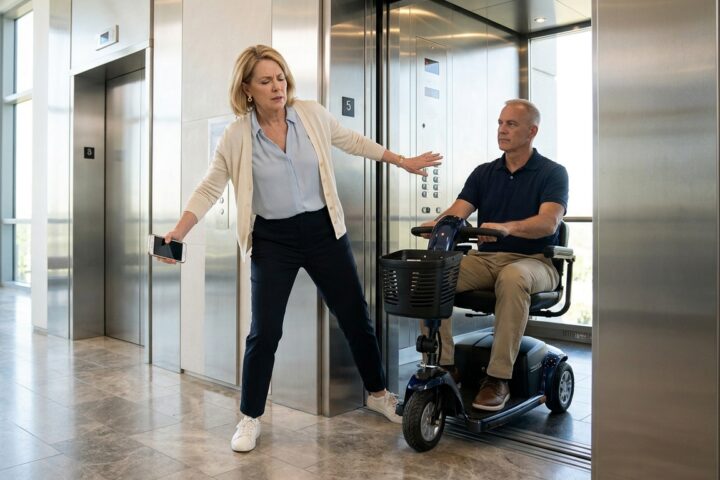 She Blocked the Elevator Door and Ordered a Disabled Resident Away—Then Lost Control of the Lobby